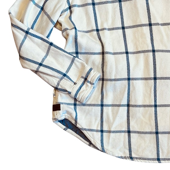 L.L. Bean Women’s L Ivory Blue Plaid 1912 Overshirt Flannel Heavyweight Shacket - Picture 10 of 15